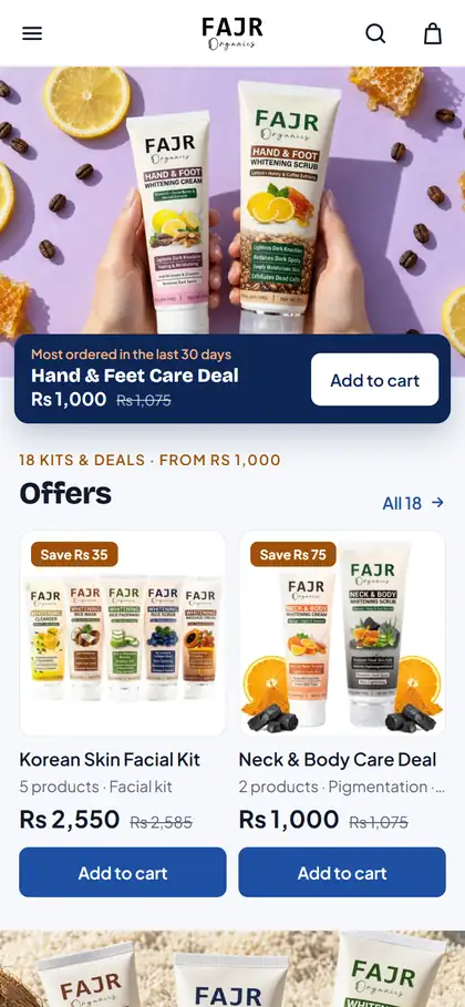 Fajr Organics' homepage on a phone